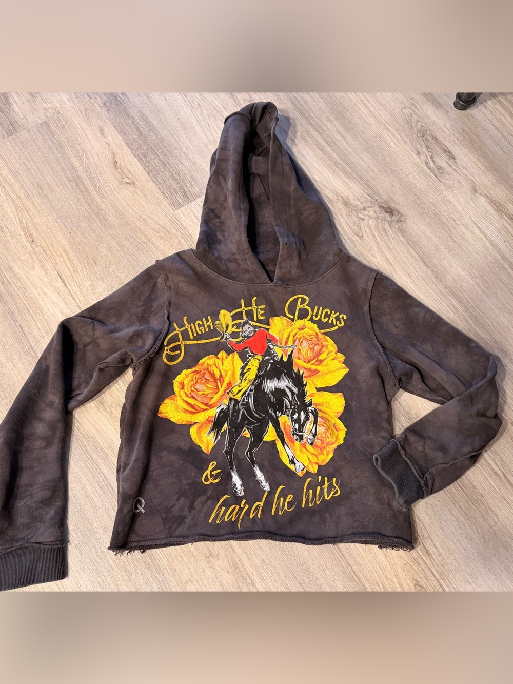 Rodeo Quincy Women's Western Cropped Raw Edge Hoodie Size Small